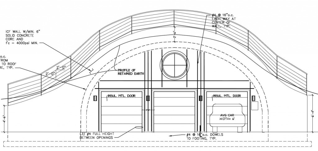 Here you can see that the engineer did the ICF rebar layout before realizing that the rebar went past the edges of the quonset hut...  Rather than adjusting the rebar layout in the drawings, I have just been told to extend the pattern outward.  I assume no additional calculations were made, but I guess it was already much stronger than it needed to be.